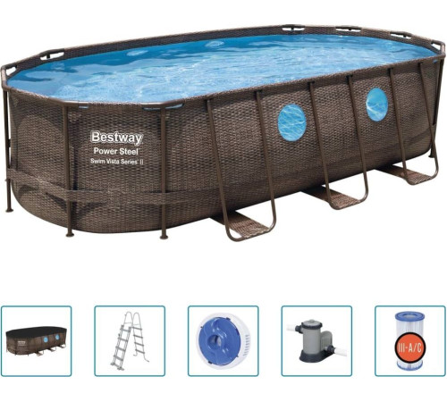 Басейн каркасний овальний 5в1 Bestway 56716 Power Steel 549x274 см - коричневий Басейн каркасний овальний 5в1 Bestway 56716 Power Steel 549x274 см - коричневий