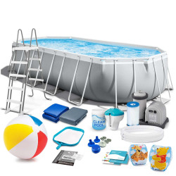 Басейн каркасний овальний 18в1 INTEX 26798, 610 x 305 x 122 см, сірий