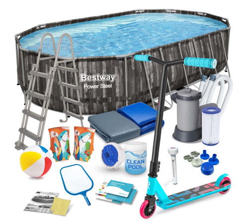 Басейн каркасний овальний 18в1 Bestway 5611R, 610 x 366 x 122 см + самокат