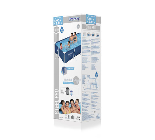 Басейн каркасний прямокутний 3в1 Bestway Family Steel Pro Frame 400 x 211 x 81 см + насос + фільтр Басейн каркасний прямокутний 3в1 Bestway Family Steel Pro Frame 400 x 211 x 81 см + насос + фільтр