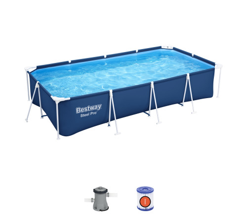 Басейн каркасний прямокутний 3в1 Bestway Family Steel Pro Frame 400 x 211 x 81 см + насос + фільтр Басейн каркасний прямокутний 3в1 Bestway Family Steel Pro Frame 400 x 211 x 81 см + насос + фільтр