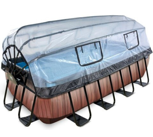 Басейн каркасний прямокутний EXIT з куполом 400х200х100 см "дерево" пісочний фільтр