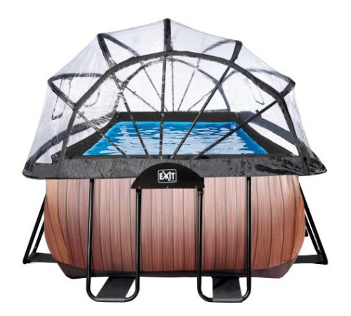 Басейн каркасний прямокутний EXIT з куполом 400х200х100 см "дерево" пісочний фільтр
