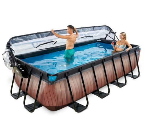 Басейн каркасний прямокутний EXIT з куполом 400х200х100 см "дерево" пісочний фільтр