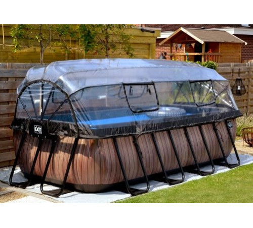 Басейн каркасний прямокутний EXIT з куполом 400х200х100 см "дерево" пісочний фільтр