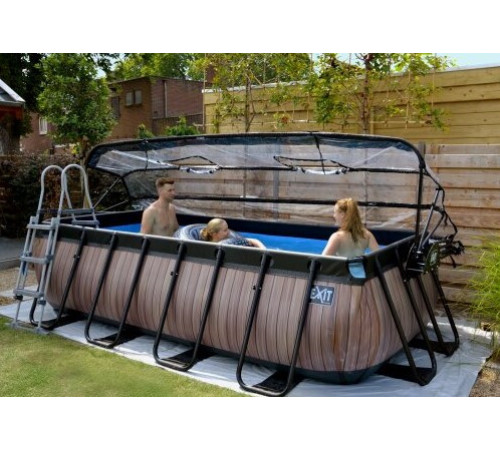 Басейн каркасний прямокутний EXIT з куполом 400х200х100 см "дерево" пісочний фільтр