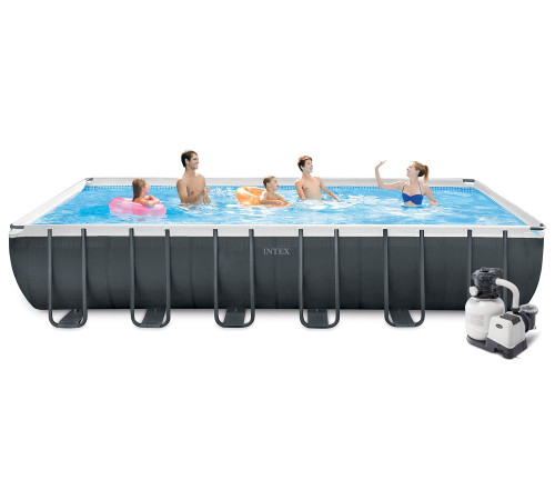 Басейн каркасний прямокутний 9в1 INTEX 26364GN, 732 х 366 х 132 см, темно-сірий Басейн каркасний прямокутний 9в1 INTEX 26364GN, 732 х 366 х 132 см, темно-сірий