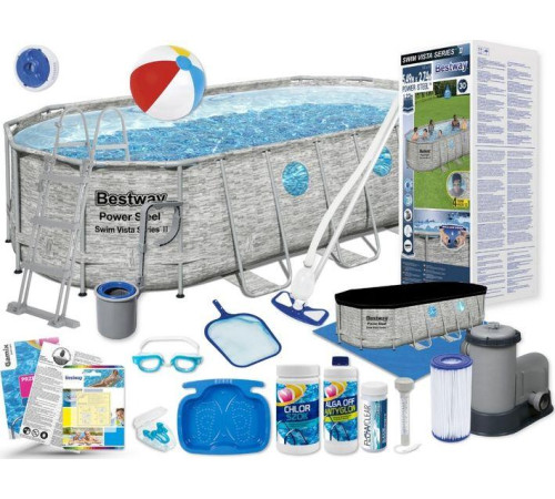 Басейн каркасний овальний 7в1 Bestway Power Steel Swim Vista з вікном 549 x 274 x 122 см Басейн каркасний овальний 7в1 Bestway Power Steel Swim Vista з вікном 549 x 274 x 122 см