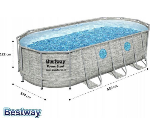 Басейн каркасний овальний 7в1 Bestway Power Steel Swim Vista з вікном 549 x 274 x 122 см Басейн каркасний овальний 7в1 Bestway Power Steel Swim Vista з вікном 549 x 274 x 122 см