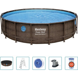 Басейн каркасний 6в1 Bestway 56977 Power Steel 549 см - коричневий