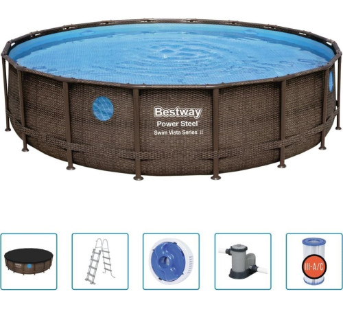 Басейн каркасний 6в1 Bestway 56977 Power Steel 549 см - коричневий Басейн каркасний 6в1 Bestway 56977 Power Steel 549 см - коричневий