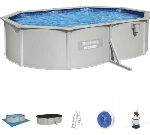 Басейн каркасний овальний 10в1 Bestway 56586 Hydrium 500 x 360 см, світло-сірий
