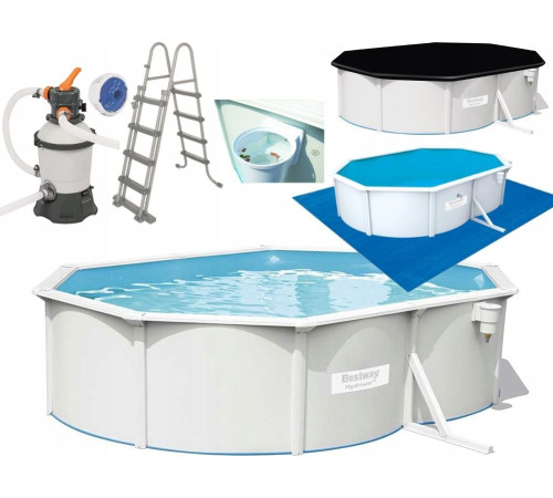 Басейн каркасний овальний 10в1 Bestway 56586 Hydrium 500 x 360 см, світло-сірий