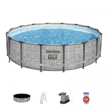 Басейн каркасний 5в1 BESTWAY Steel Pro MAX 488 x 122 см імітація каменю + аксесуари