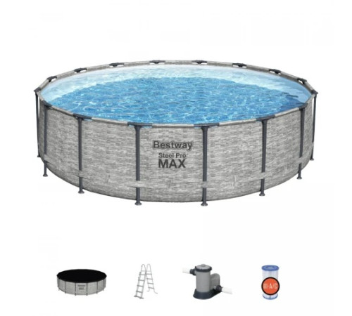 Басейн каркасний 5в1 BESTWAY Steel Pro MAX 488 x 122 см імітація каменю + аксесуари Басейн каркасний 5в1 BESTWAY Steel Pro MAX 488 x 122 см імітація каменю + аксесуари