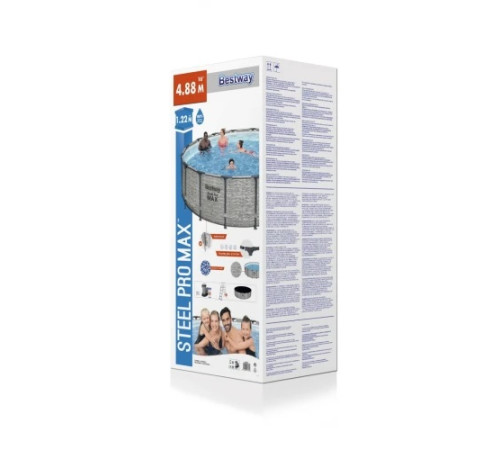 Басейн каркасний 5в1 BESTWAY Steel Pro MAX 488 x 122 см імітація каменю + аксесуари Басейн каркасний 5в1 BESTWAY Steel Pro MAX 488 x 122 см імітація каменю + аксесуари
