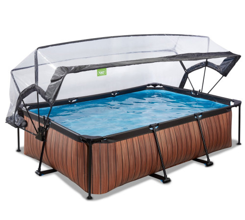 Басейн каркасний прямокутний EXIT з куполом 220х150х65 см в кольорі "дерево"