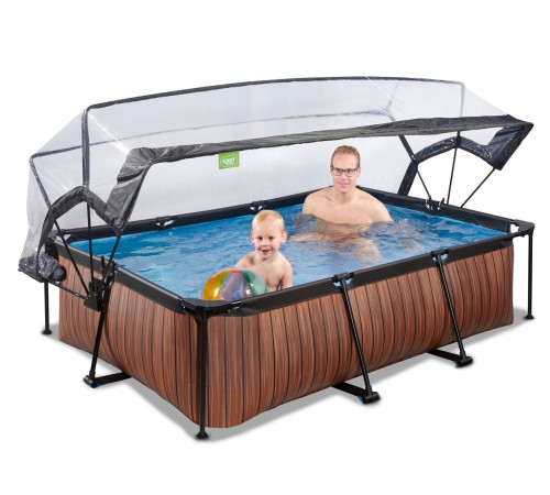 Басейн каркасний прямокутний EXIT з куполом 220х150х65 см в кольорі "дерево"