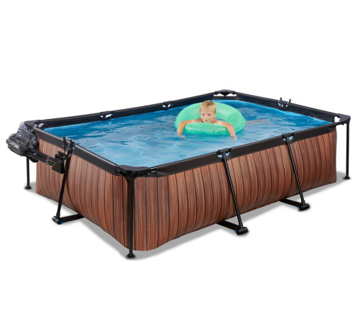 Басейн каркасний прямокутний EXIT з куполом 220х150х65 см в кольорі "дерево"