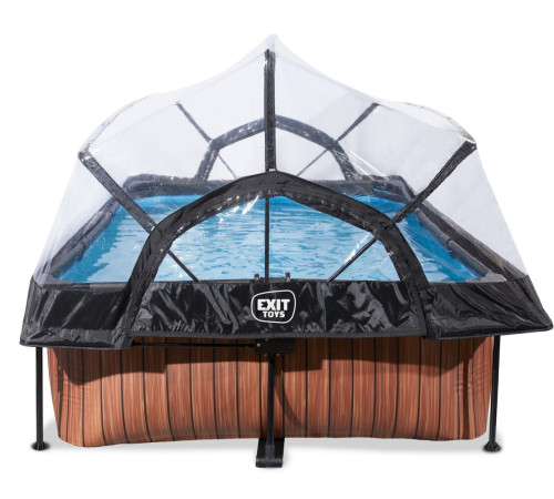 Басейн каркасний прямокутний EXIT з куполом 220х150х65 см в кольорі "дерево"