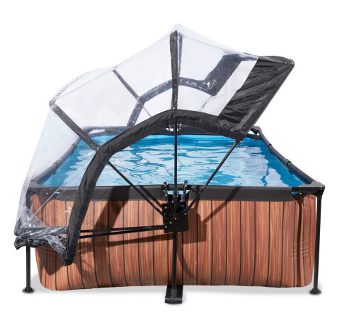 Басейн каркасний прямокутний EXIT з куполом 220х150х65 см в кольорі "дерево"