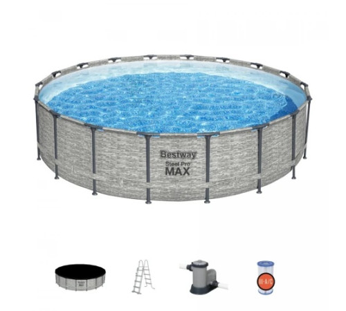 Басейн каркасний 5в1 BESTWAY Steel Pro MAX 549 x 122 см імітація каменю + аксесуари Басейн каркасний 5в1 BESTWAY Steel Pro MAX 549 x 122 см імітація каменю + аксесуари