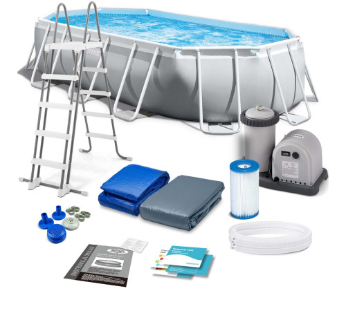 Басейн каркасний овальний 12в1 INTEX 26796, 503 x 274 x 122 см, сірий