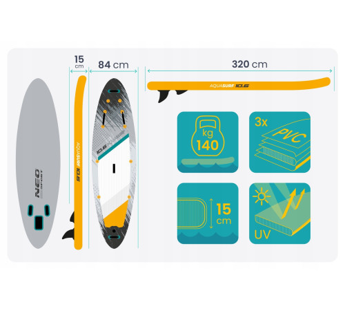Надувна SUP дошка (Сапборд) Neo-Sport 170205 Aquasurf 320 х 84 х 15 см