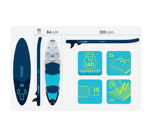 Надувна SUP дошка (Сапборд) Neo-Sport 170206 Aquasurf 320 х 84 х 15 см