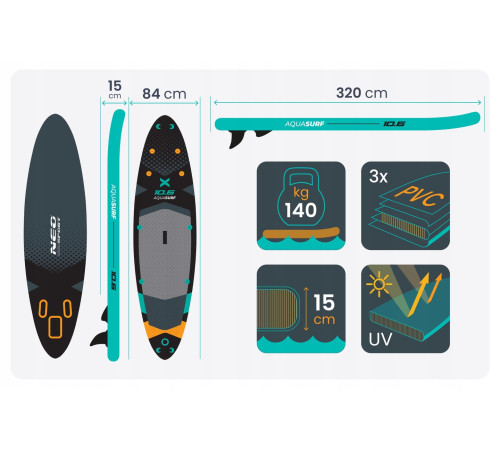 Надувна SUP дошка (Сапборд) Neo-Sport 170207 Aquasurf 320 х 84 х 15 см