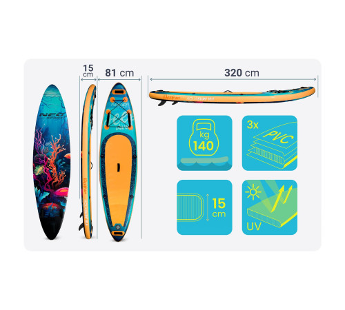 Надувна SUP дошка (Сапборд) Neo-Sport 170214 Aquasurf 320 х 84 х 15 см