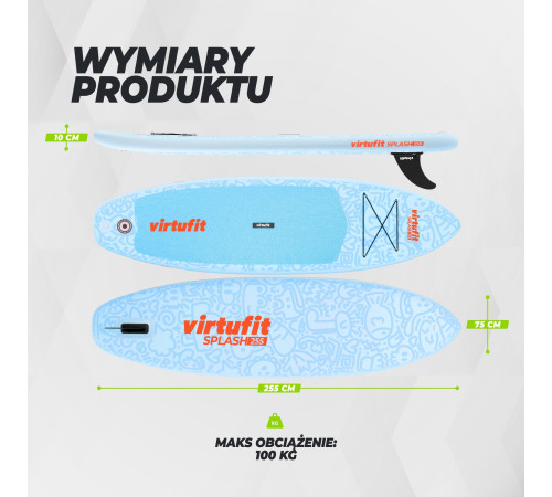 Надувна SUP дошка (Сапборд) VIRTUFIT SPLASH 255 см, блакитна