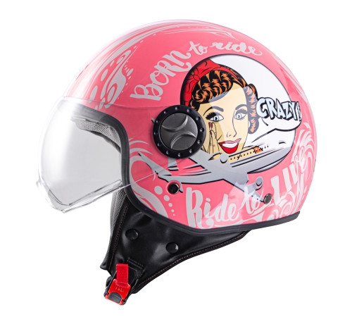 Шолом для скутера W-TEC FS-701PG Pink Life - рожево-білий / XS (53-54)