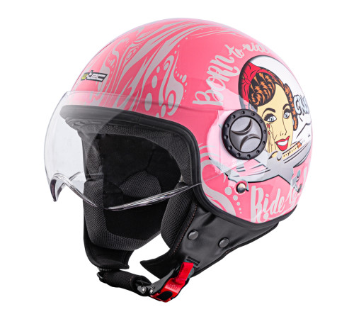 Шолом для скутера W-TEC FS-701PG Pink Life - рожево-білий / M (57-58)