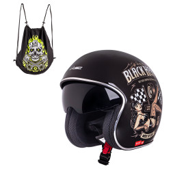  Мотоциклетний шолом з козирком W-TEC V537 Black Heart chopper - розмір M(57-58)/чорний блиск-melisa