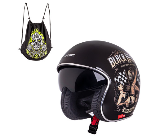 Мотоциклетний шолом з козирком W-TEC V537 Black Heart chopper - розмір M(57-58)/чорний блиск-melisa