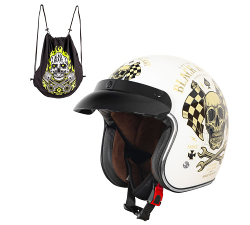 Мотоциклетний шолом W-TEC Kustom Black Heart - розмір L(59-60)/білий блиск