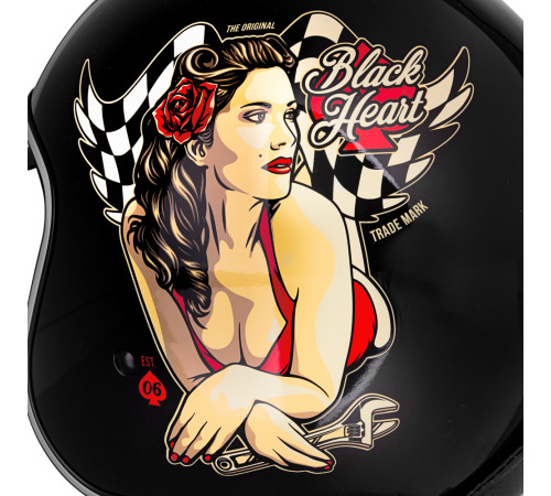 Мотоциклетний шолом з козирком W-TEC V537 Black Heart chopper - XS(53-54)/чорний блиск-hot rod angel