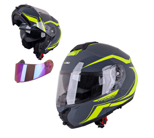 Перекидний мотоциклетний шолом W-TEC FS-907 P/J - Сіро-флуо-жовтий/XXL (63-64)