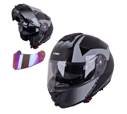 Перекидний мотоциклетний шолом W-TEC FS-907 P/J - Сіро-чорний/M