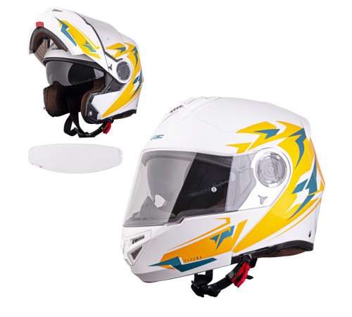 Перекидний мотоциклетний шолом W-TEC Vexamo PI Graphic w/ Pinlock - біла графіка/XS (53-54)
