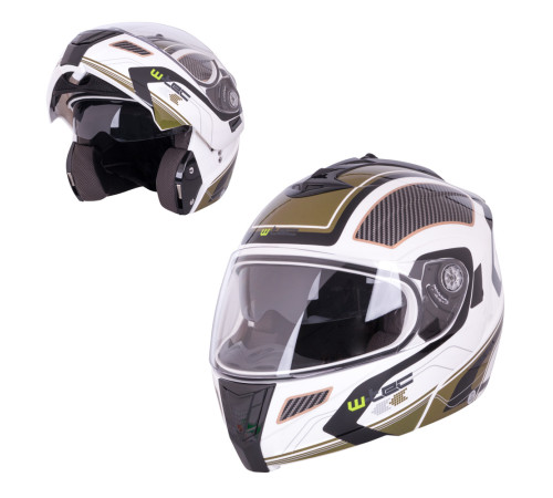 Перекидний мотоциклетний шолом W-TEC NK-839 - біло-оливковий/XXL (63-64)