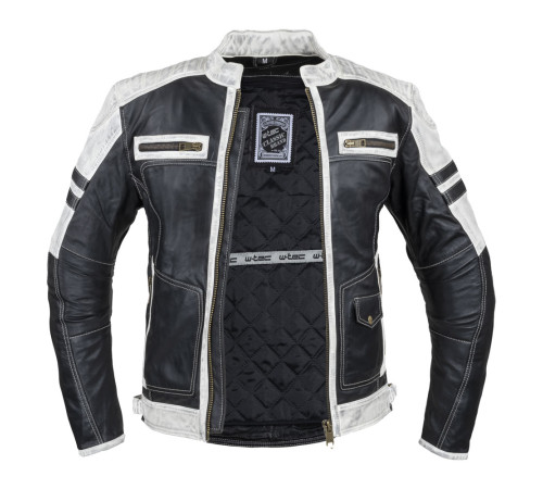 Чоловіча шкіряна мото куртка W-TEC Esbiker - чорно-біла/L