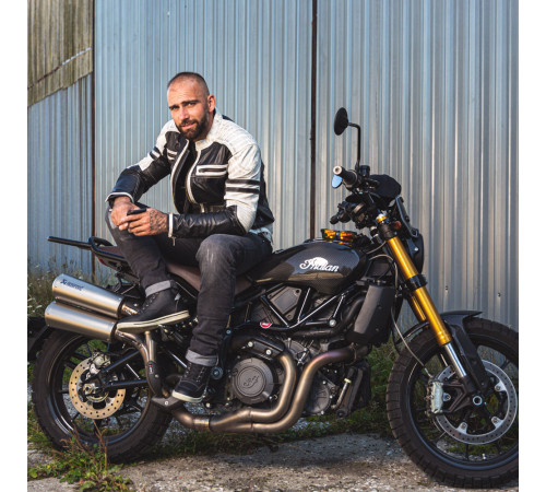 Чоловіча шкіряна мото куртка W-TEC Esbiker - чорно-біла/L