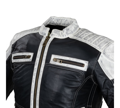 Чоловіча шкіряна мото куртка W-TEC Esbiker - чорно-біла/L