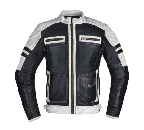 Чоловіча шкіряна мото куртка W-TEC Esbiker - чорно-біла/3XL