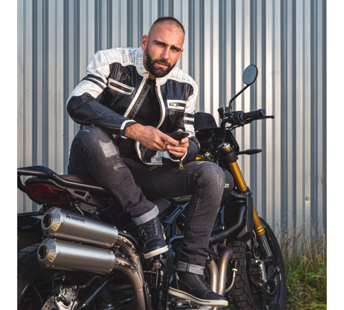 Чоловіча шкіряна мото куртка W-TEC Esbiker - чорно-біла/3XL