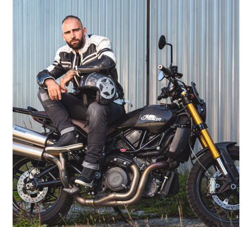 Чоловіча шкіряна мото куртка W-TEC Esbiker - чорно-біла/3XL