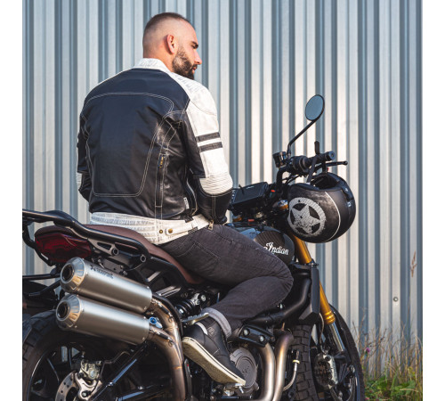 Чоловіча шкіряна мото куртка W-TEC Esbiker - чорно-біла/3XL