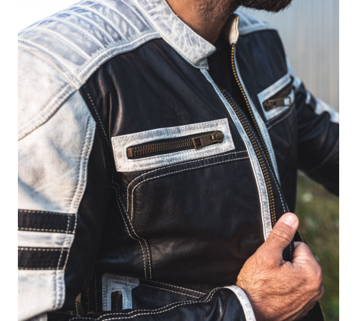 Чоловіча шкіряна мото куртка W-TEC Esbiker - чорно-біла/3XL